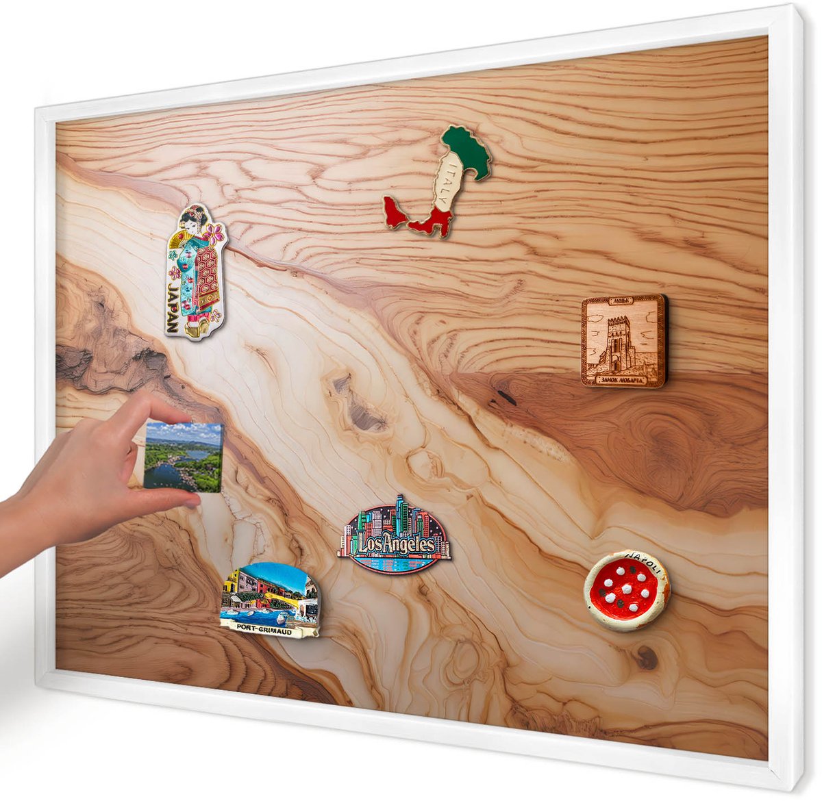Artprintcave Bruin Magneetbord mit Witte Lijst - 70x50 cm - Houtstructuur Magnetische Organizer - Rustiek Wandbord Magnetisch - Texturen