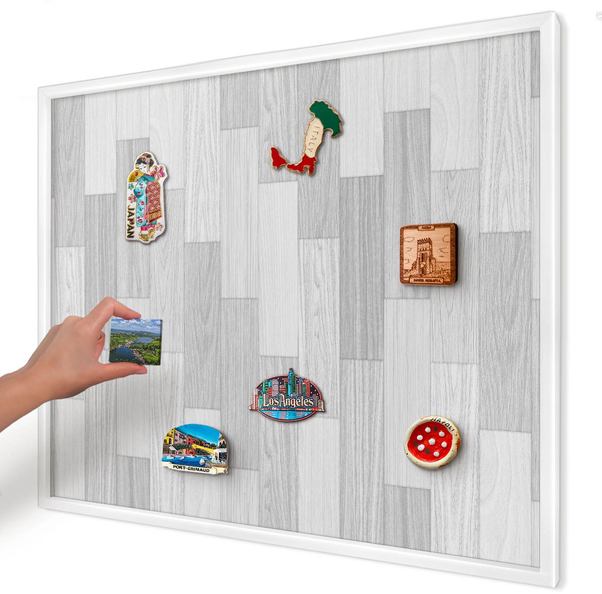 Artprintcave Grijs Magneetbord mit Witte Lijst - 80x60 cm - Houtstructuur Wandbord Magnetisch - Minimalist Magnetisch Bord - Texturen