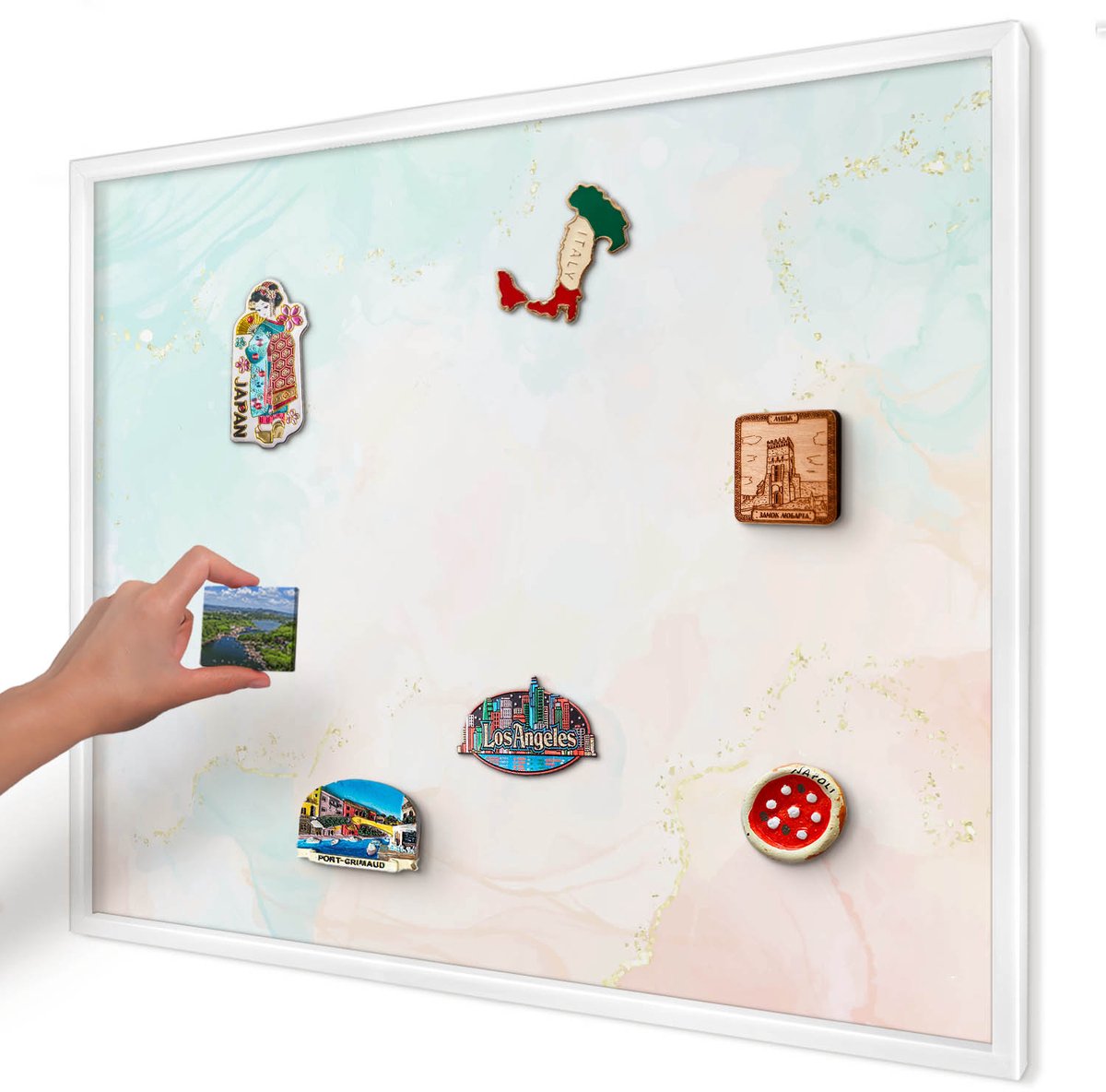 Artprintcave Romig Magneetbord mit Witte Lijst - 80x60 cm - Pastel Elegantie Bord Voor Magneten - Waterverf Magneetbord Voor Keuken - Abstractie