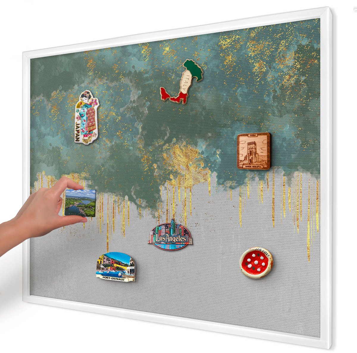 Artprintcave Turkoois Magneetbord mit Witte Lijst - 80x60 cm - Turquoise Abstractie Magneetbord Voor Keuken - Abstract Notitiebord - Abstractie
