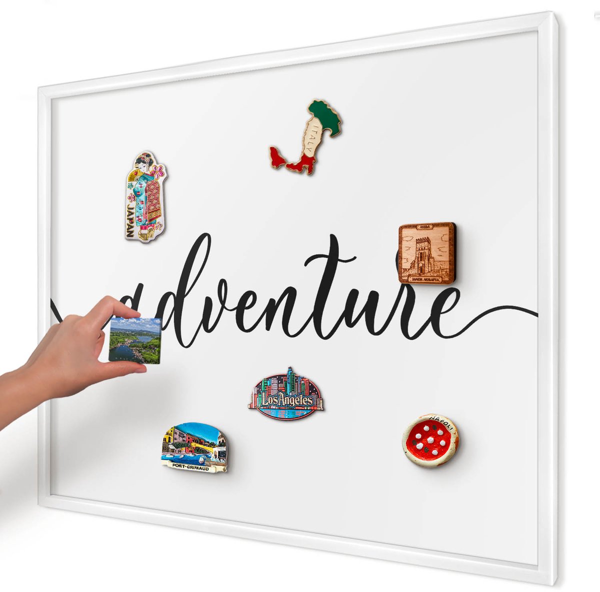 Artprintcave Wit Magneetbord mit Witte Lijst - 80x60 cm - Avontuur Geschreven Wandbord Magnetisch - Typografisch Bord Voor Magneten - Teksten