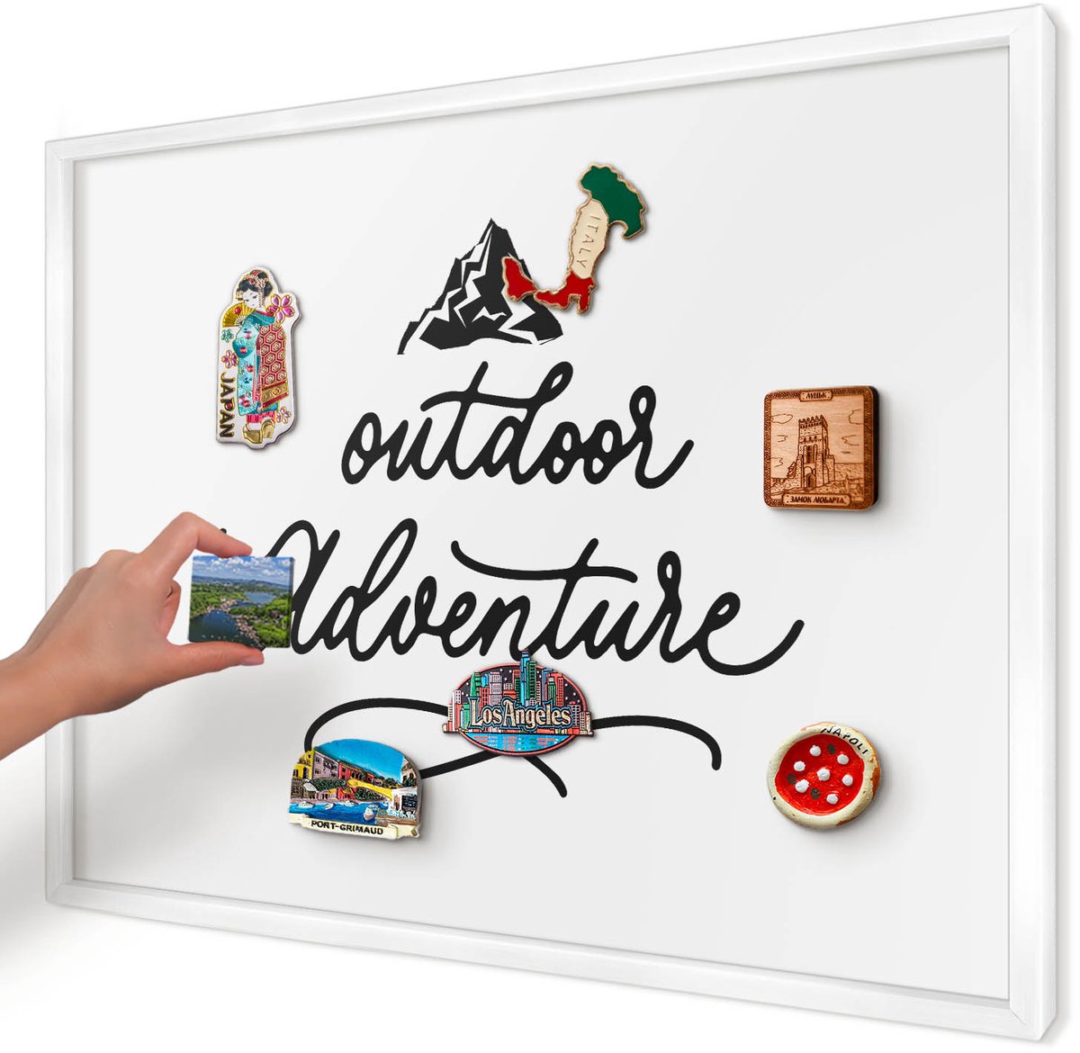 Artprintcave Wit Magneetbord mit Witte Lijst - 70x50 cm - Bergavontuur Magnetisch Bord - Typografisch Magneet Bord mit Frame - Teksten