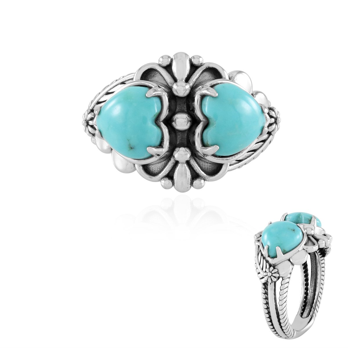 Cavill - 925 Sterling Zilveren ring - 3,42 ct Turkoois - Geoxideerd - Hartvormige Cabochon - Bohemian Vintage stijl - Elegant dames sieraad