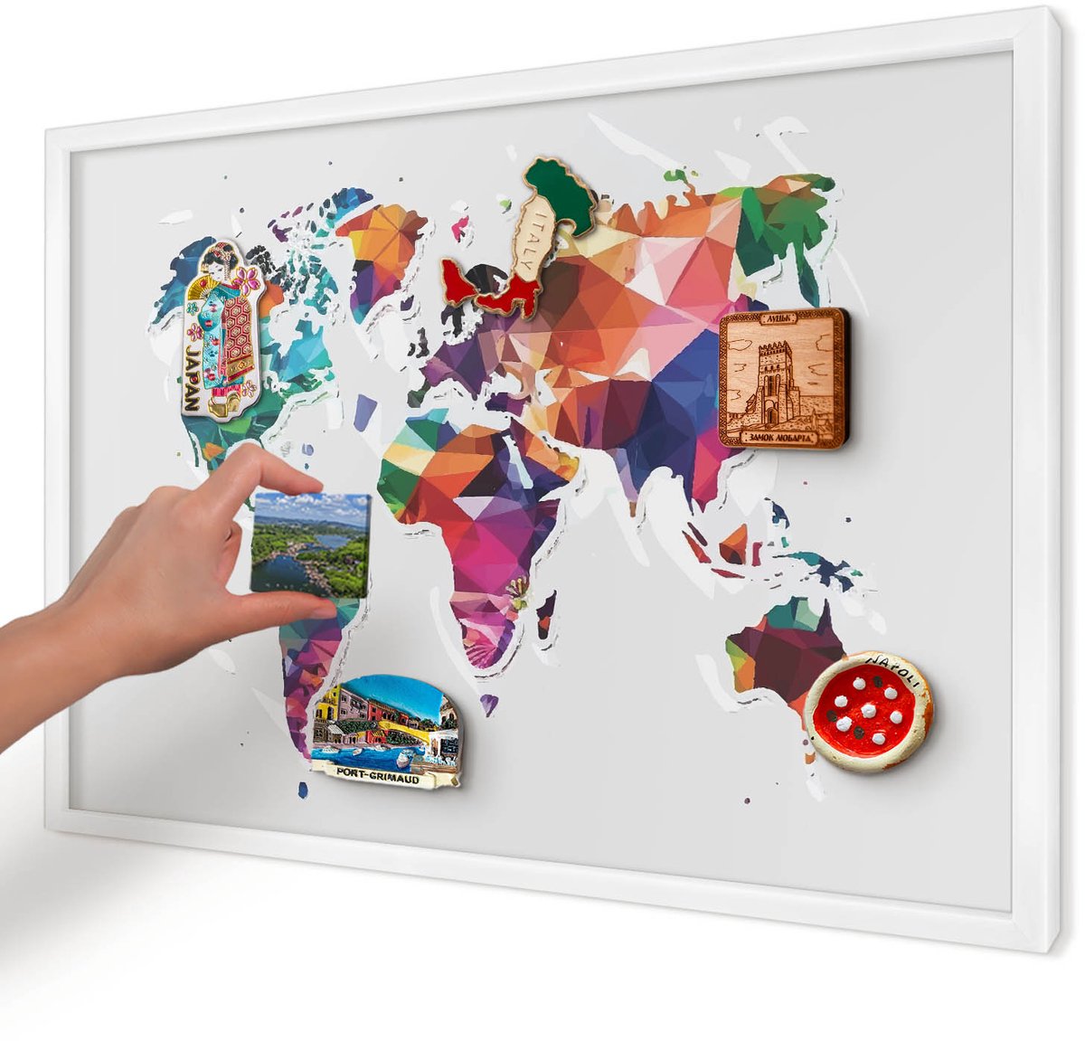 Artprintcave Grijs Magneetbord mit Witte Lijst - 60x40 cm - Wereldkaart Magnetisch Bord - Geometrische Magnetische Organizer - Kaarten