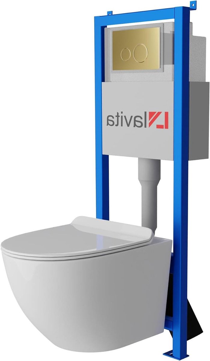 Inbouwtoilet Compleet Set - WC Set Wandcloset - Badkamer Renoveren - Randloos Diepspoelmodel - 40 cm - Goud