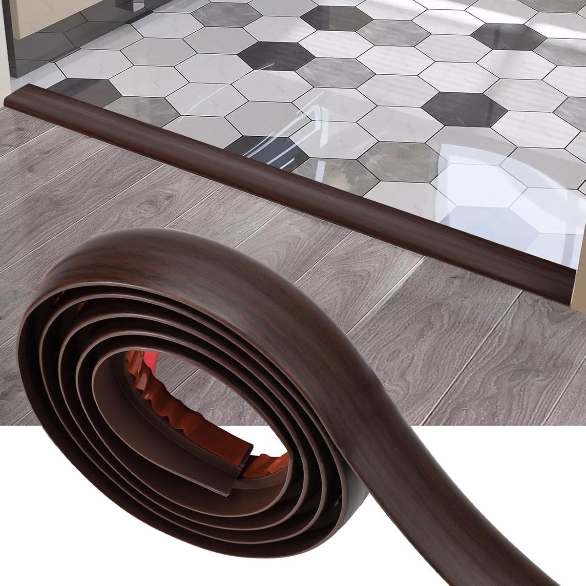 Zelfklevende PVC overgangsstrip voor laminaat en vinyl - 35mm bruin - Vloerafwerking, Drempeloplossing, Interieurdecoratie