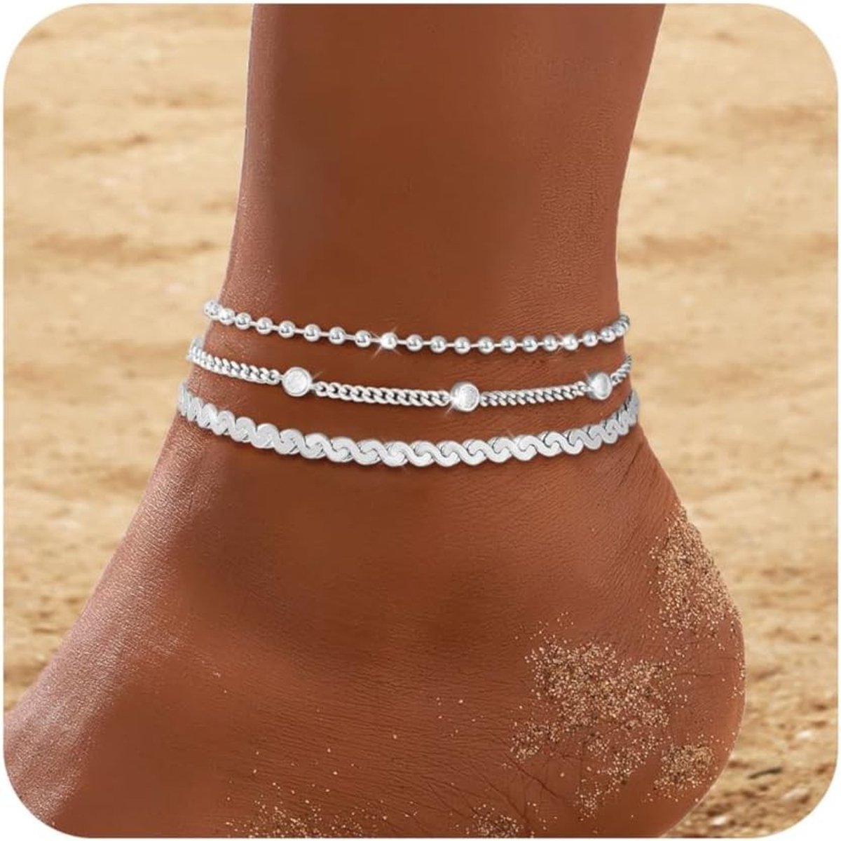 Zilveren 925 Enkelband voor Dames, Waterdichte Gelaagde Anklet met Zirconia Hart, Bloem en Vlinder, Perfect voor Zomer en Strandmode, Sieraden Cadeau