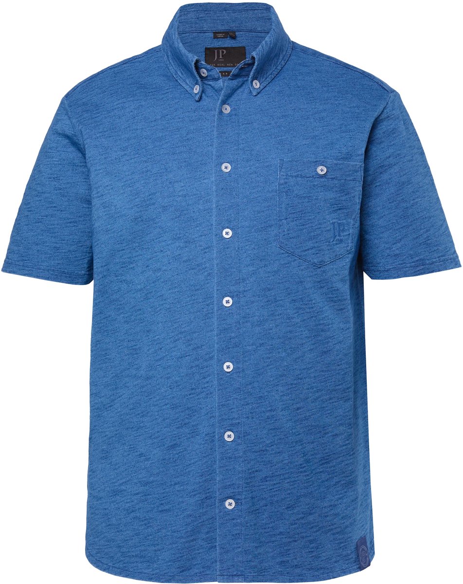 JP 1880 - Heren - Jersey overhemd korte mouwen buttondown kraag modern fit - Licht blauw denim - Maat XXL