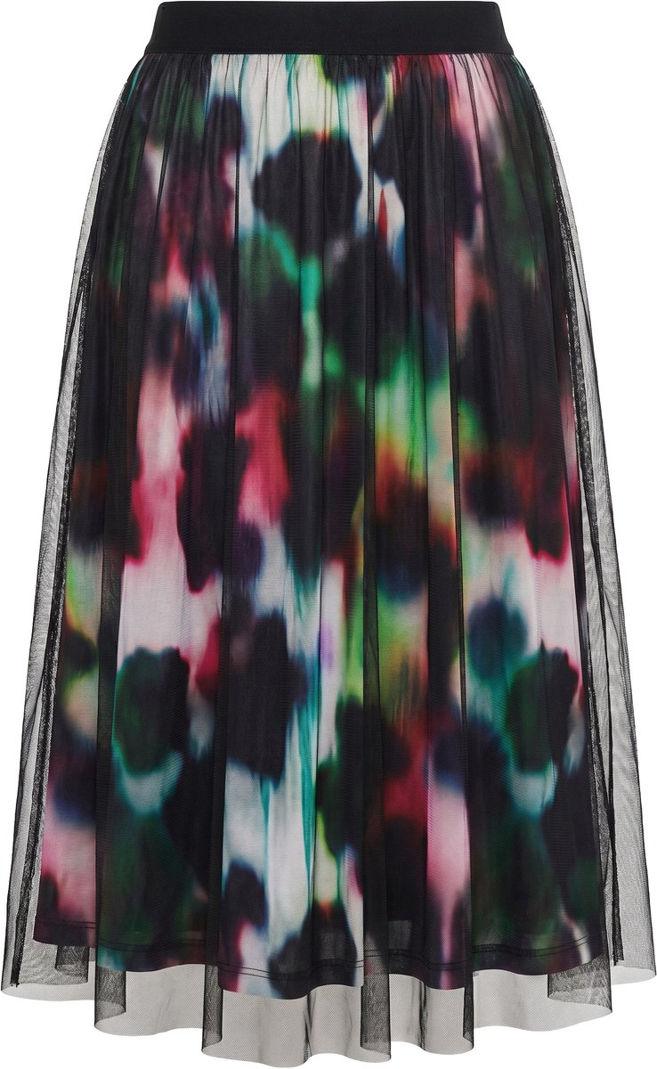 MIAMODA - Dames - Mesh midi-rok A-lijn onderrok met print - Zwart - Maat 60