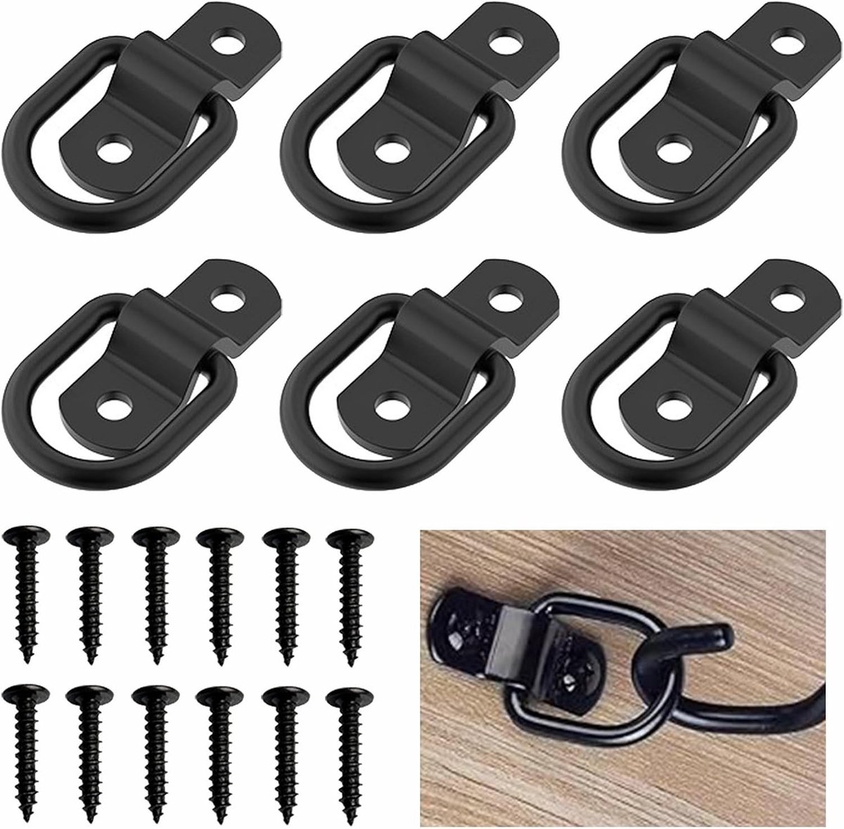 6 Stuks Heavy Duty D-Ring Sjorbanden met 12 Schroeven voor Camping, Aanhanger en Kajak Accessoires