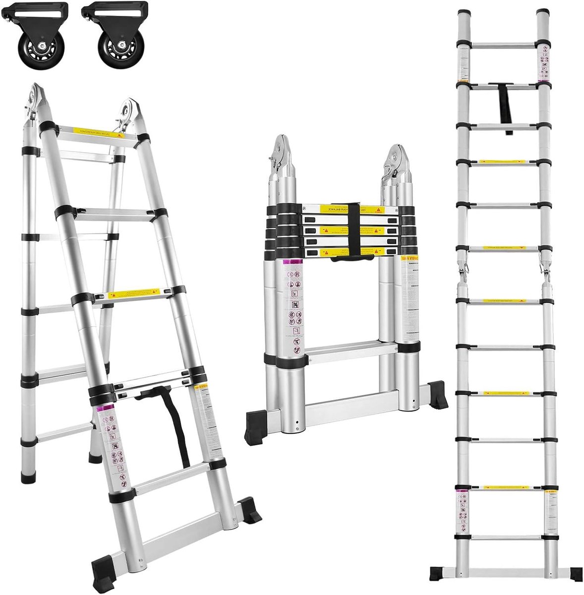 Telescopische Ladder - Opvouwbare Ladder Aluminium - Huishoudelijk Gebruik - Lichtgewicht Aluminium - 5 meter - Zilver
