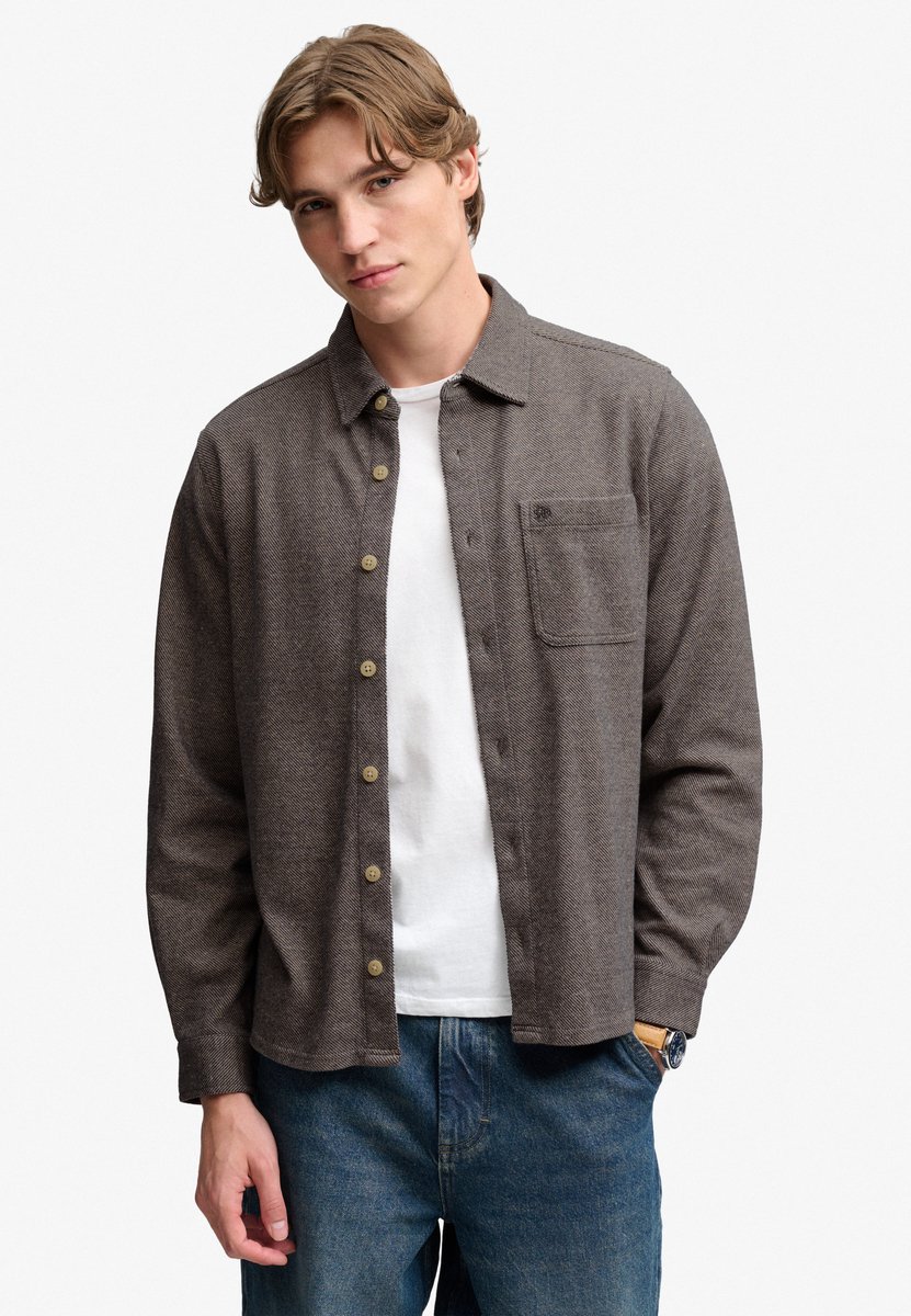 Superdry Overhemd Twill Tweed Jersey Shirt M4011187a L9k Taupe Tweed Mannen Maat - 3XL