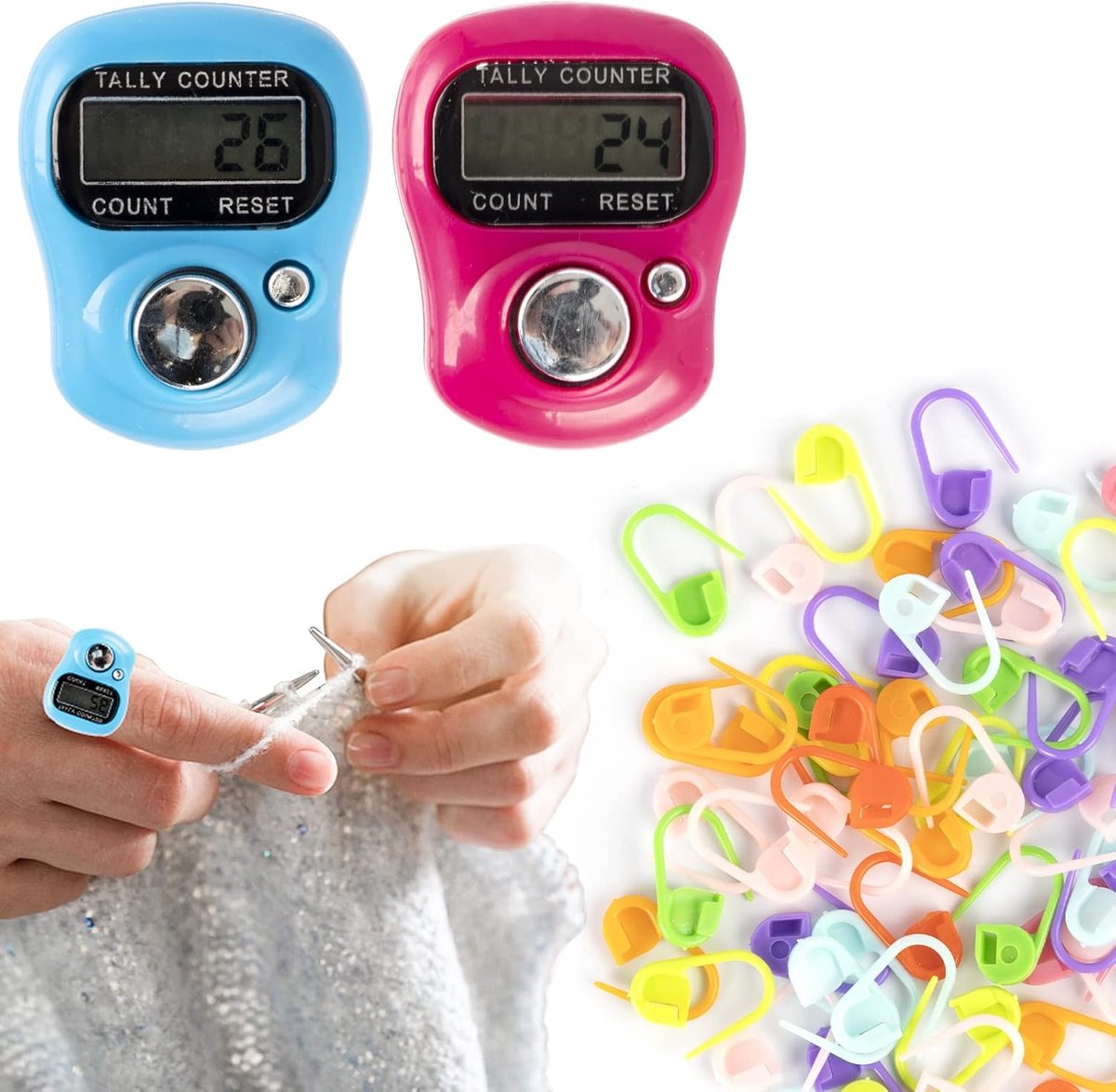2 pcs digital finger counter, digital finger clicker, hand clicker, for sewing and knitting, with 60 knitting mesh - ShopVlot