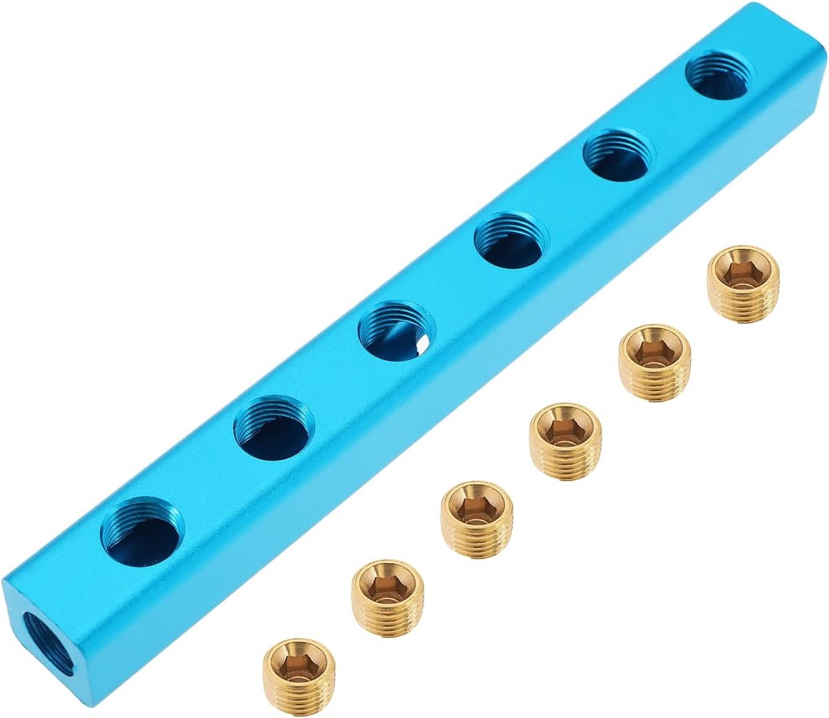 Luchtverdeelblok 1/4 inch BSP - 6-voudig - 9 poorten - Ideaal voor luchtpijpen - ShopVlot