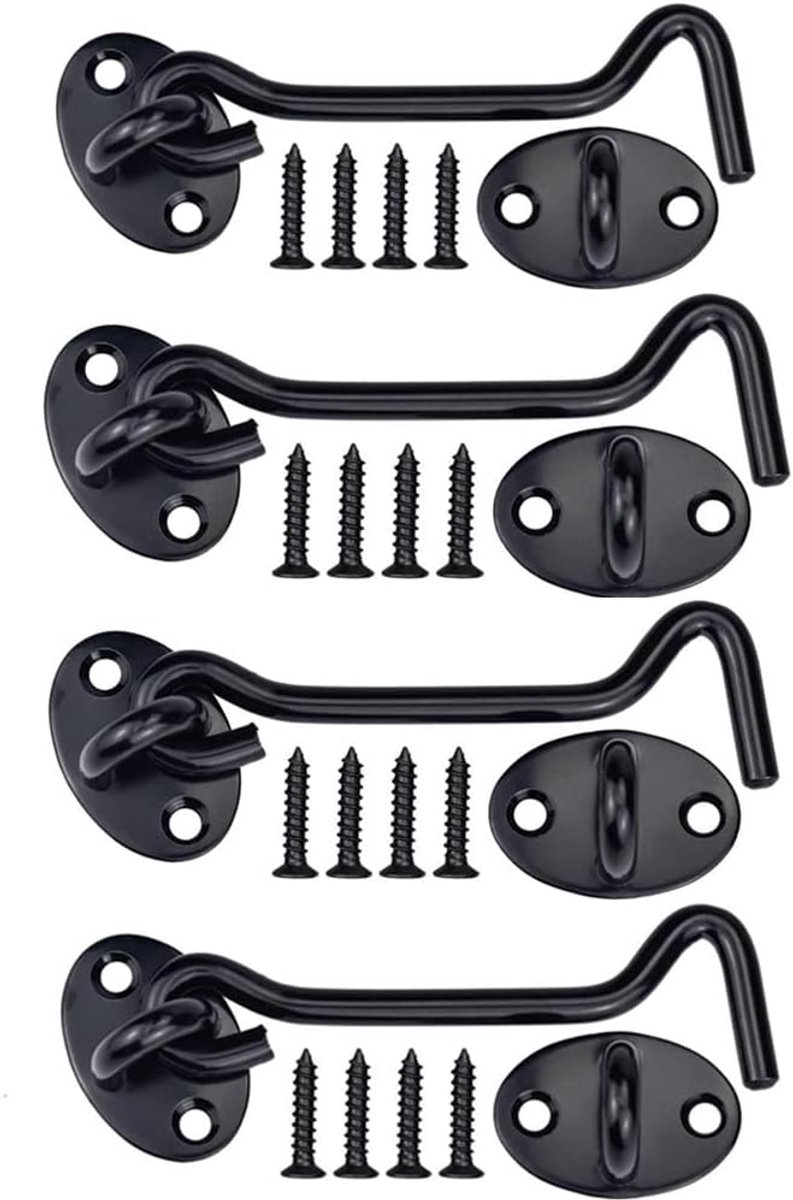 4 Pcs Cabin Hooks Stainless Steel Storm Hooks with Eyelet, Window Hooks, Wood, Clear, Locking Door Lock with 16 Pcs - ShopVlot