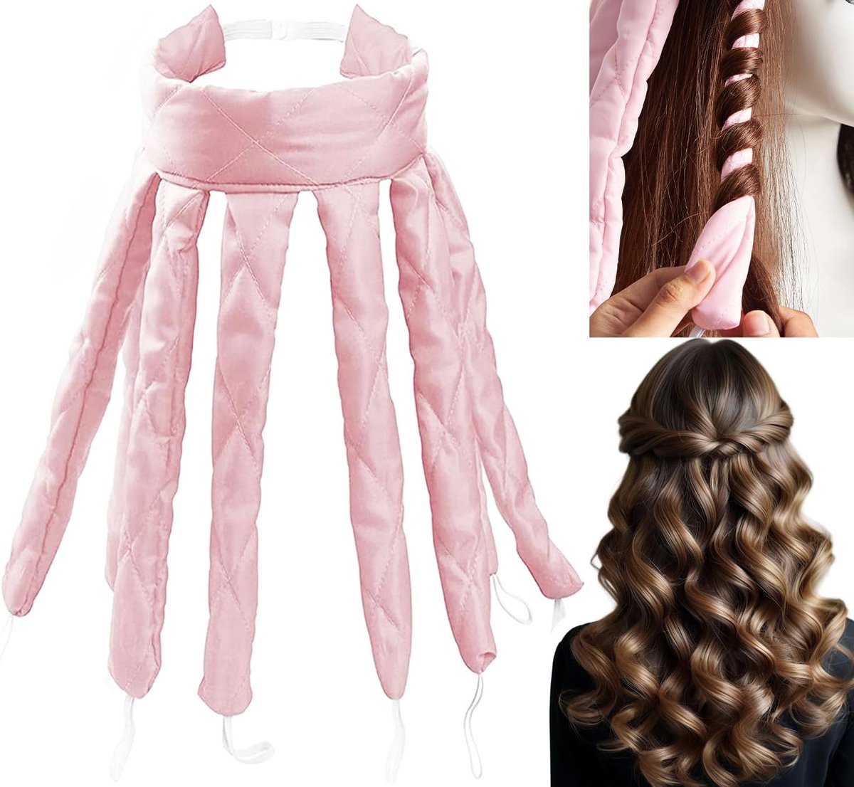 Thijox - Heatless Curlers Headband, Octopus-Haarkruller voor Warmtevrije Krullen, Zijden Hoofdband voor Lang en Halflang Haar, Roze, Ideaal voor Dames
