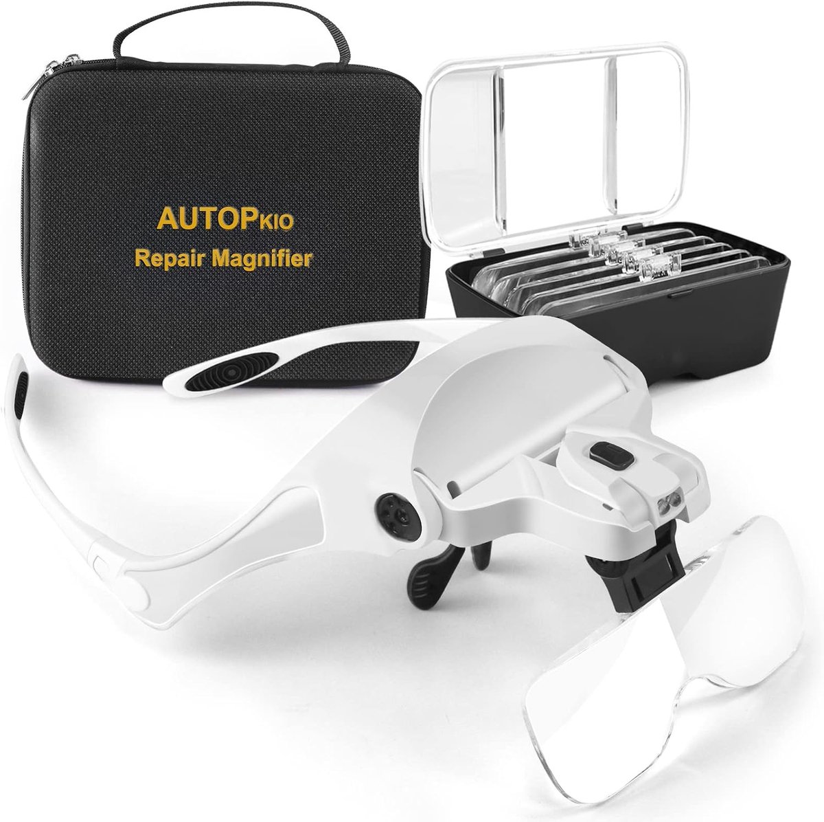 AUTOPkio Head Loupe with Light, Headband Loupe with Storage Bag for Repair Welding, 5 Lenses 1.0X 1.5X 2.0X 2.5X 3.5X - ShopVlot
