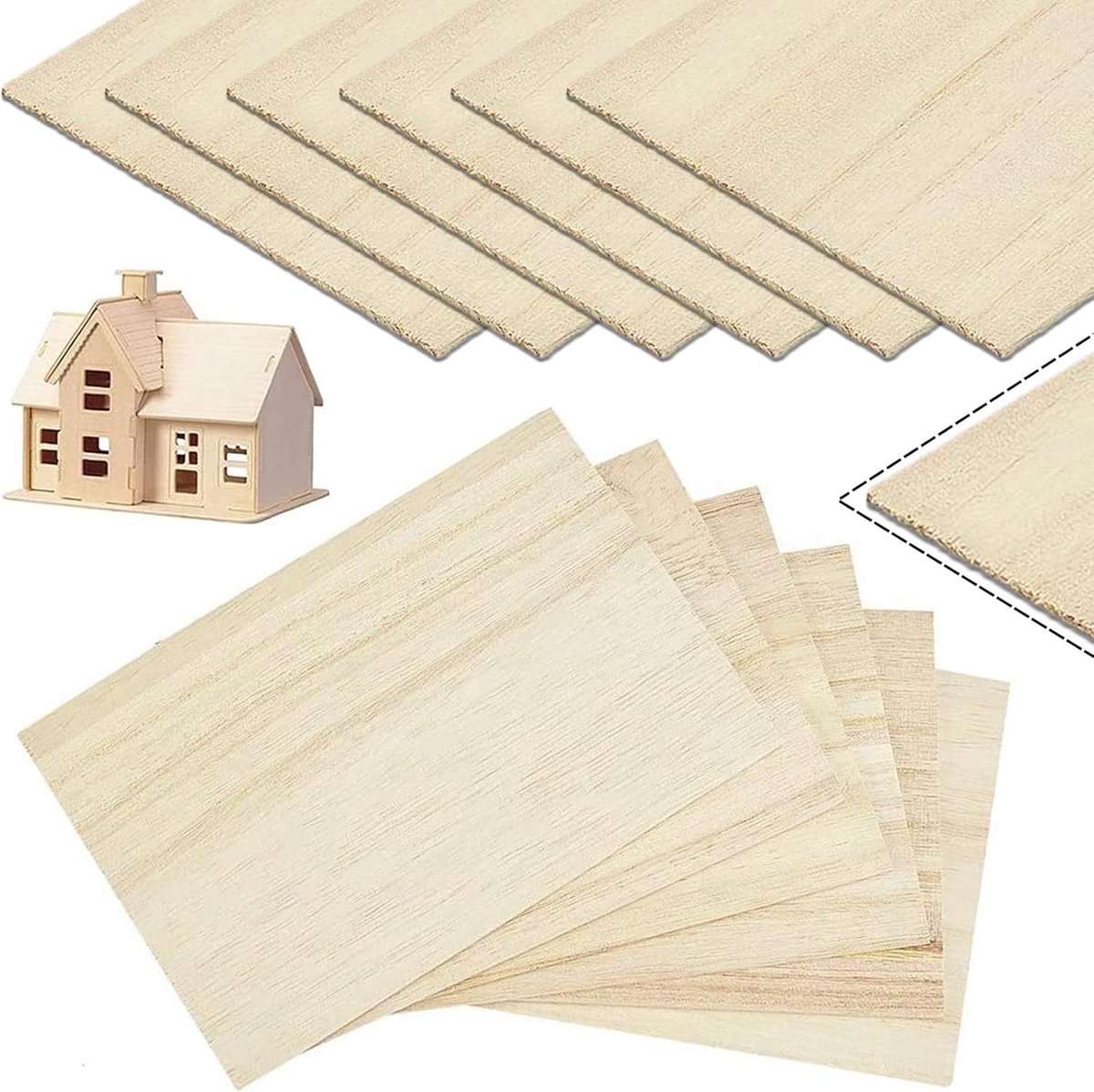 SnelShoppen - Paulownia Houten Planken Set van 12, 200 x 100 x 2 mm, Vierkant, Lichtgewicht en Dun voor Ambachtelijke Modellen, Knutselen, DIY Project