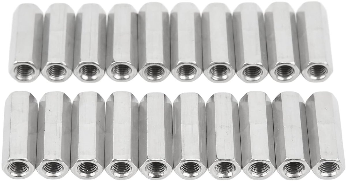 SnelShoppen - 20 Stuks Hex Koppelmoeren M5x0.8 L25mm RVS Roestbestendig Draadstang Verbindingen voor Mechanische Toepassingen