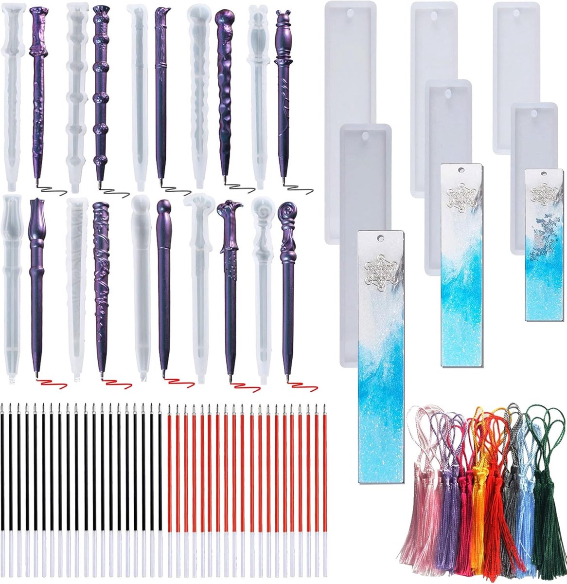 SnelShoppen - 10 Stuks Pen Gietmallen, 6 Stuks Boekenlegger Epoxy Gietmallen met Ballpoint Navullingen voor DIY Hobbymateriaal