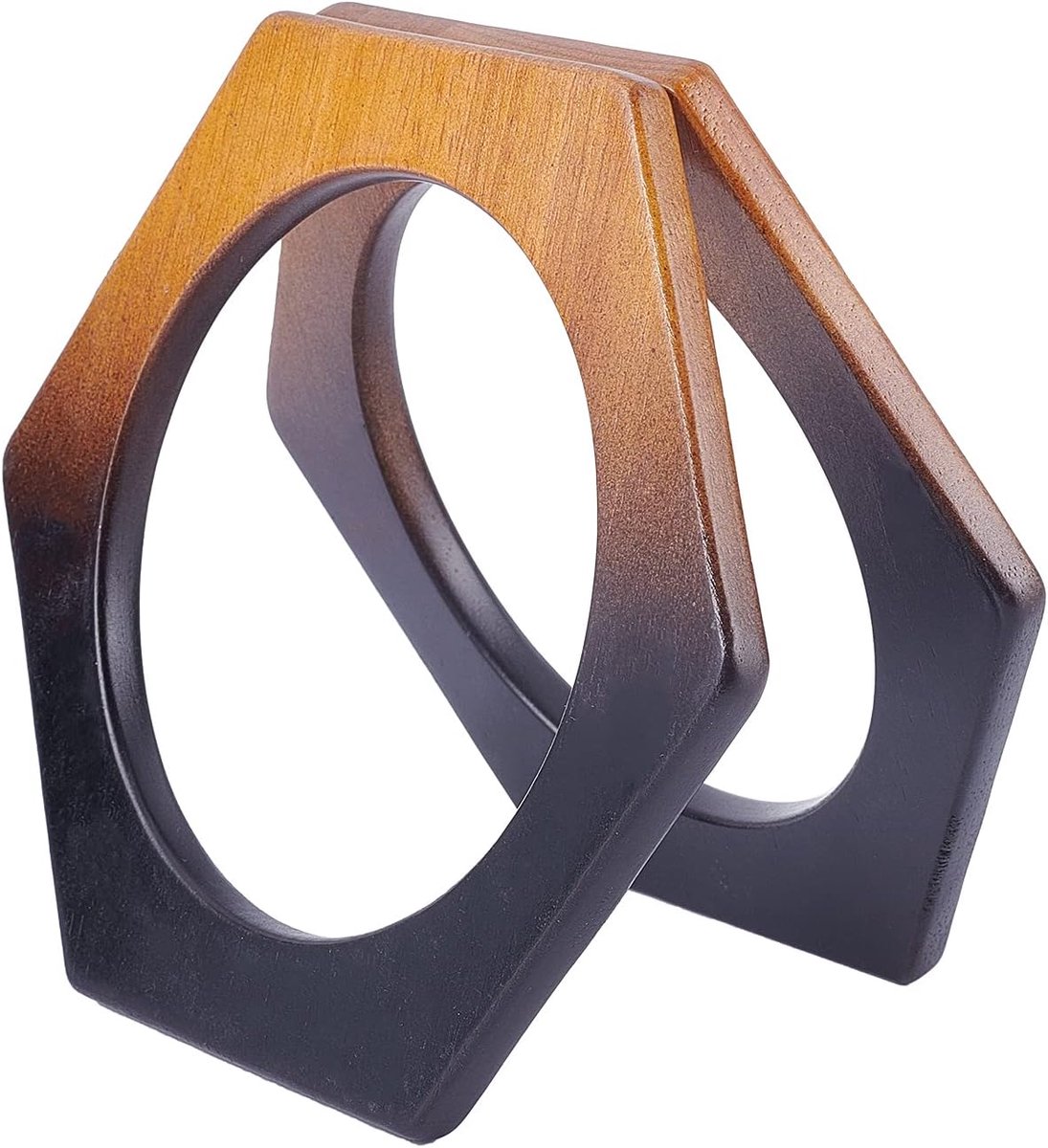 SnelShoppen - 2 Stuks Houten Tas Handgrepen Hexagonaal 17 x 15.2 cm Vervangende Handvatten voor Strandtassen, Handtassen, Schoudertassen, Handgemaakte
