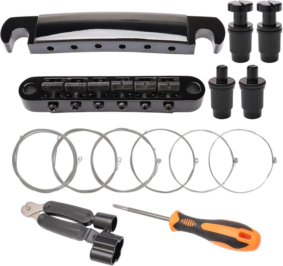 SnelShoppen - Combo Kits 6 Snaren Zwart Tune-O-Matic Gitaarbrug met Tailpiece voor LP Elektrische Gitaar Vervangingsonderdelen, Inclusief Gitaar Monta