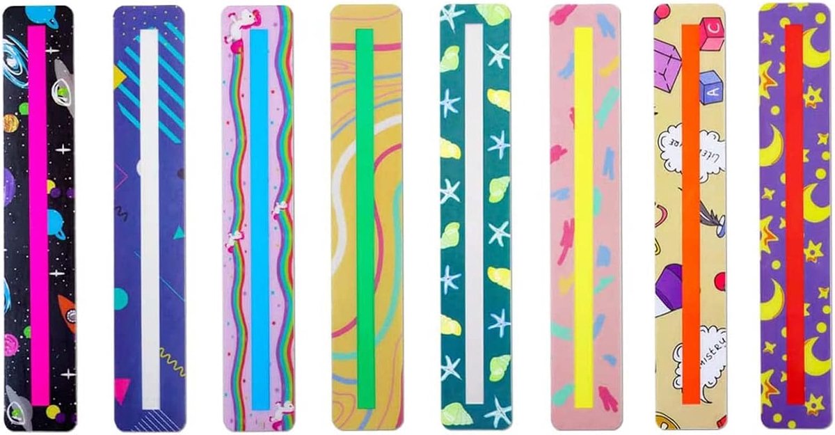 SnelShoppen - 8 Stuks Dyslexie Overlay Liniaal, Kleurige Leeshulpmiddelen, Rulers voor Leestracking, Geleide Leestrips voor Kinderen en Onderwijs, Vei