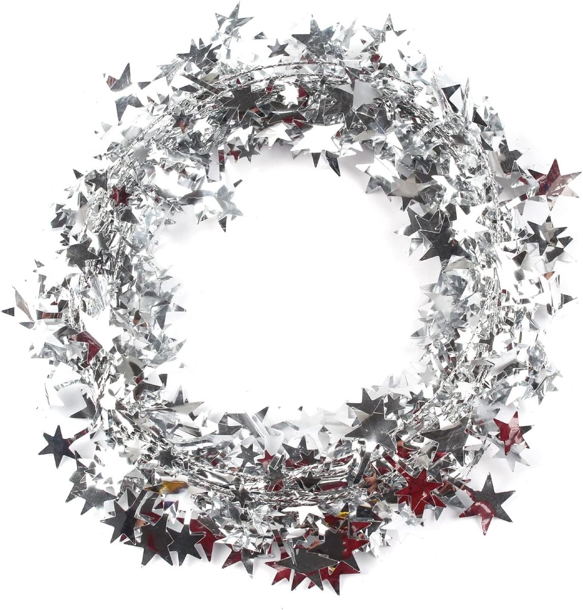 SnelShoppen - 22,5m Sterren Kerstboom Lametta Garland, Decoratie voor Feest, Verjaardag, Nieuwjaar, Silver, Duurzaam PET Materiaal, 3 Stuks