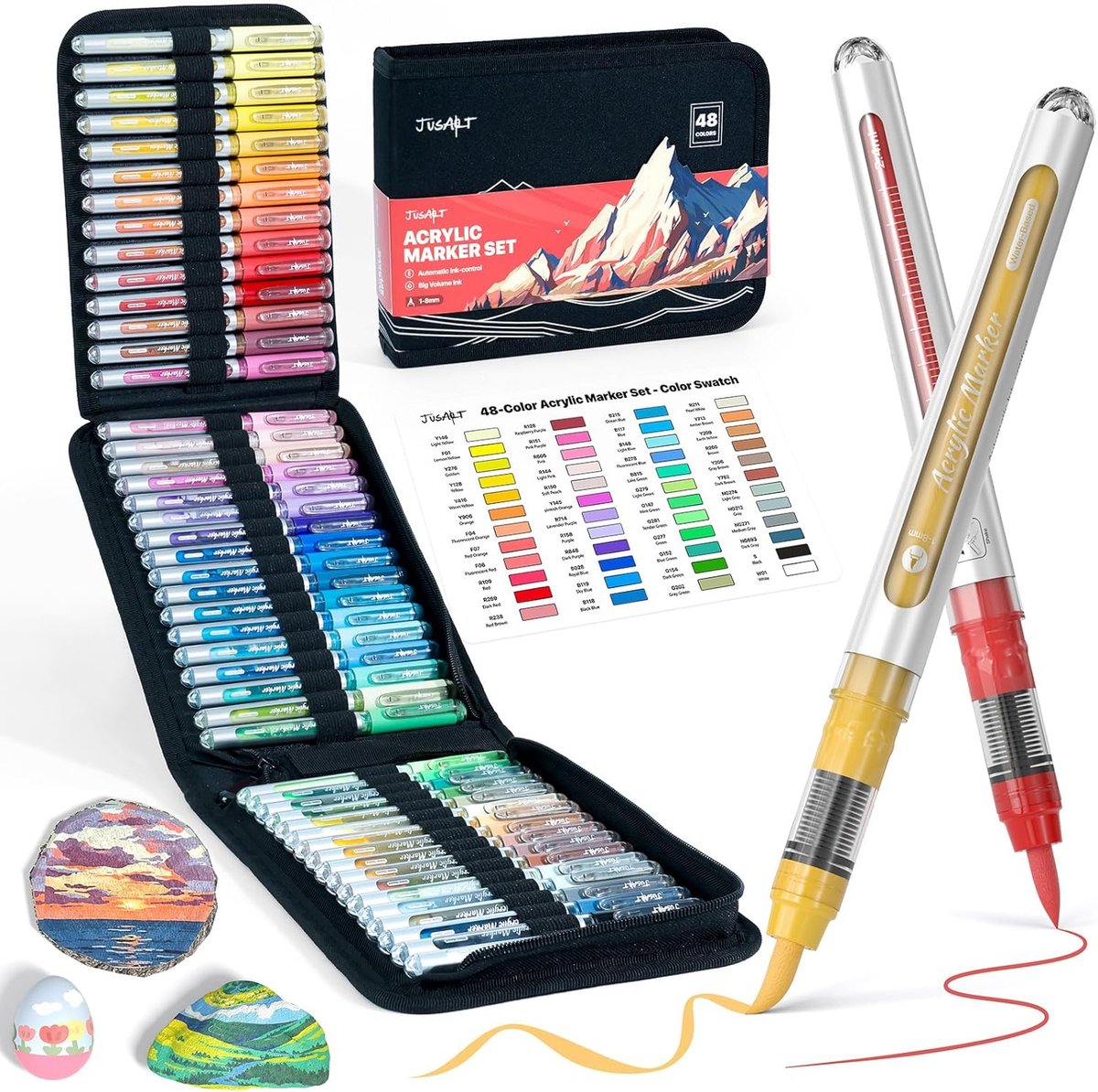 Acrylverf Markers 48 Kleuren - Waterbasis Inkt - Flexibele Penseelpunt - Perfect voor DIY Kunst - SnelShoppen