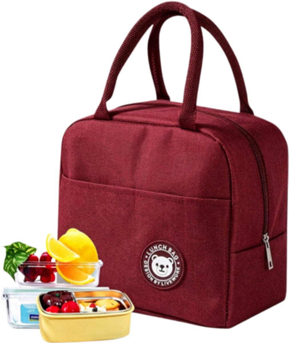 Lunchtas - Geïsoleerde lunchtas - Bento tas - Waterdicht - Handtas - Geschikt voor reizen, werk en school - 23*13*19 cm - Bordeauxrood