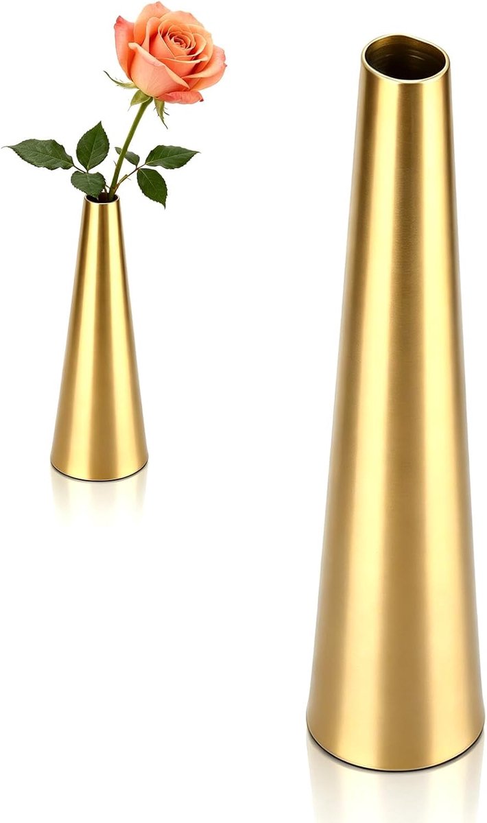 SnelShoppen - Gouden Vaasje, Hoge Bloemvaas voor Bruiloft Centerpieces, Thuis en Kantoor Decoraties, 10.3 inch, Uniek Ontwerp, Multifunctioneel, Feest