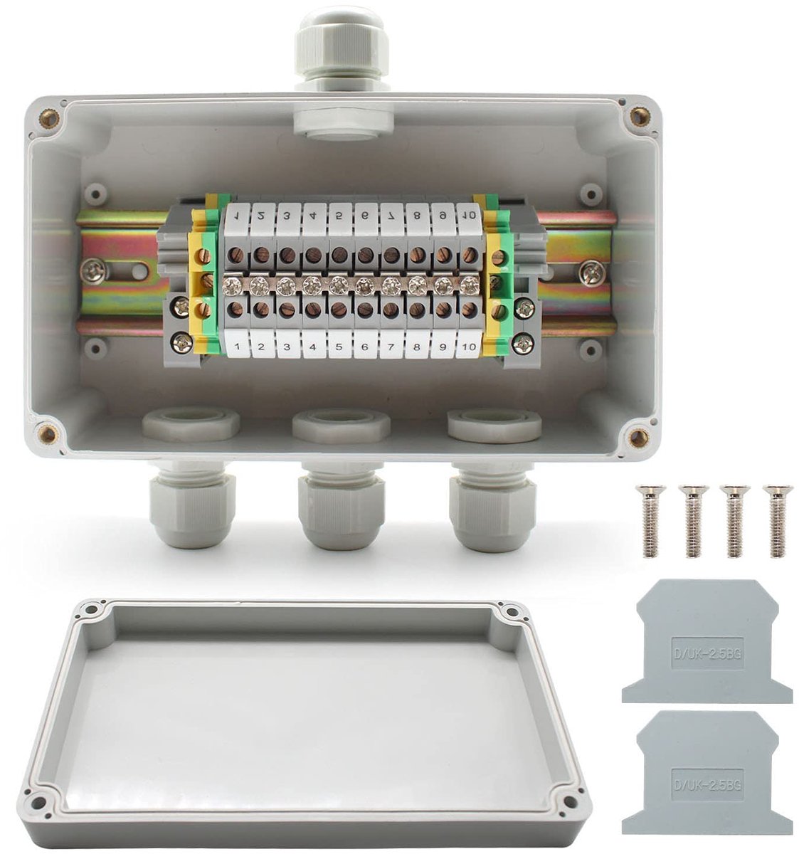 IP66 Waterproof Junction Box, 1 in 3 Outputs, with Terminal Block DIN Rail, Universal Terminal Block Set, Suitable for - ShopVlot