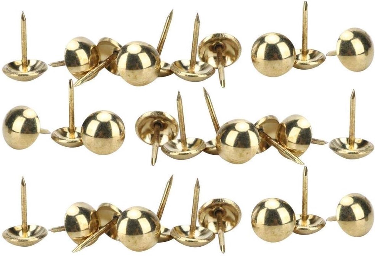 SnelShoppen - 100Pcs Bekleding Spijkers, Versterkte Koper Bubbel Spijkers Antiek Messing Ijzeren Meubel Decoratieve Duwspijkers Rond Duim Spijkers (Go