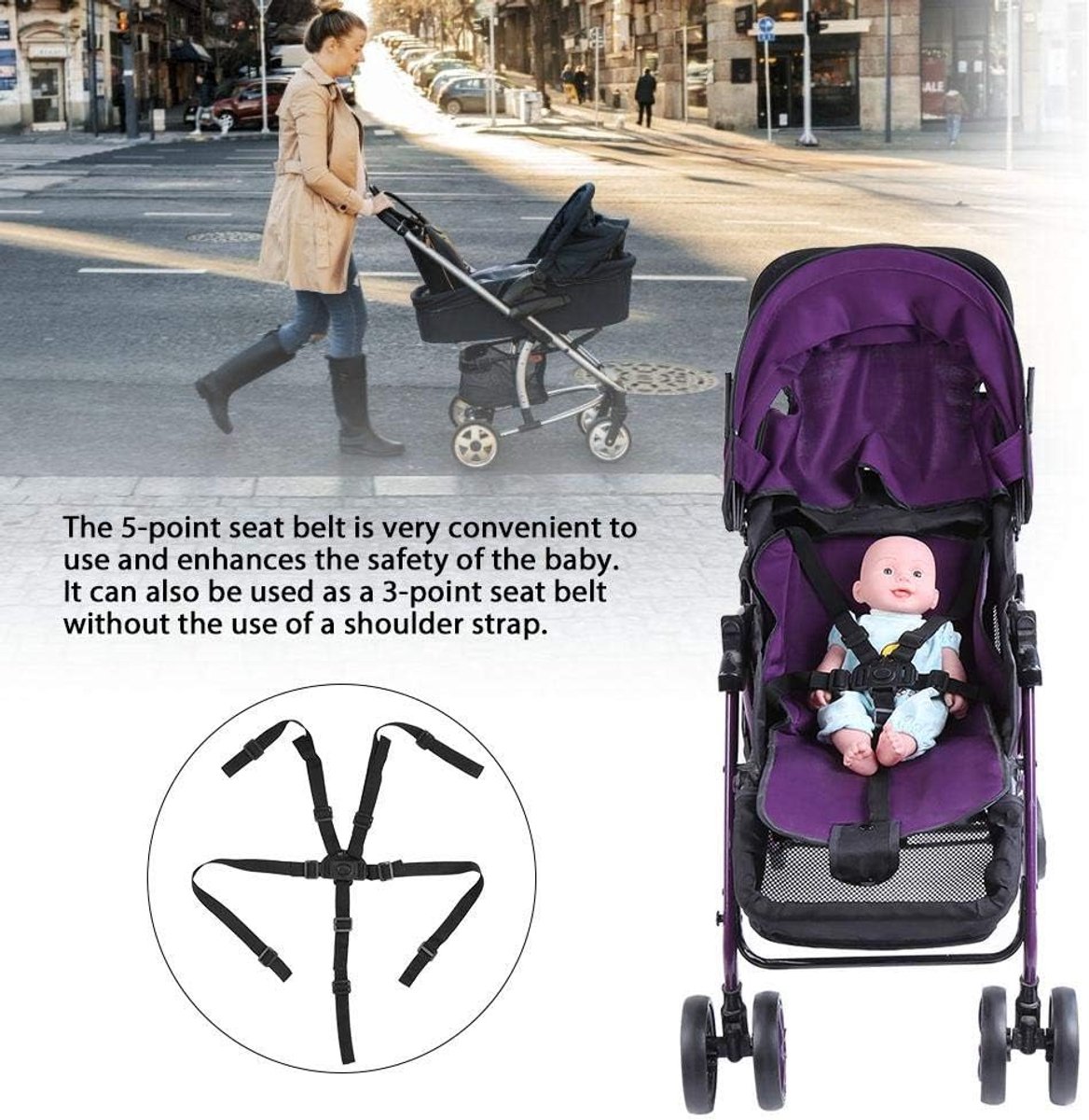 SnelShoppen - Universele Baby 5-Punts Veiligheidsharnas Voor Kinderstoel Buggy - Verstelbare Schouderbanden en Kruisbanden - Duurzaam en Comfortabel -