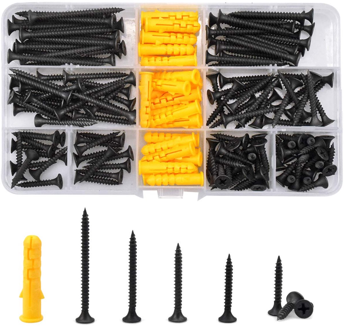 SnelShoppen - Wood Screw Kits 170pcs Zelftappende Schroeven Countersunk Plat Hoofd DIY Kruiskop Houtschroeven Carbon Staal Roestvrij en Corrosiebesten