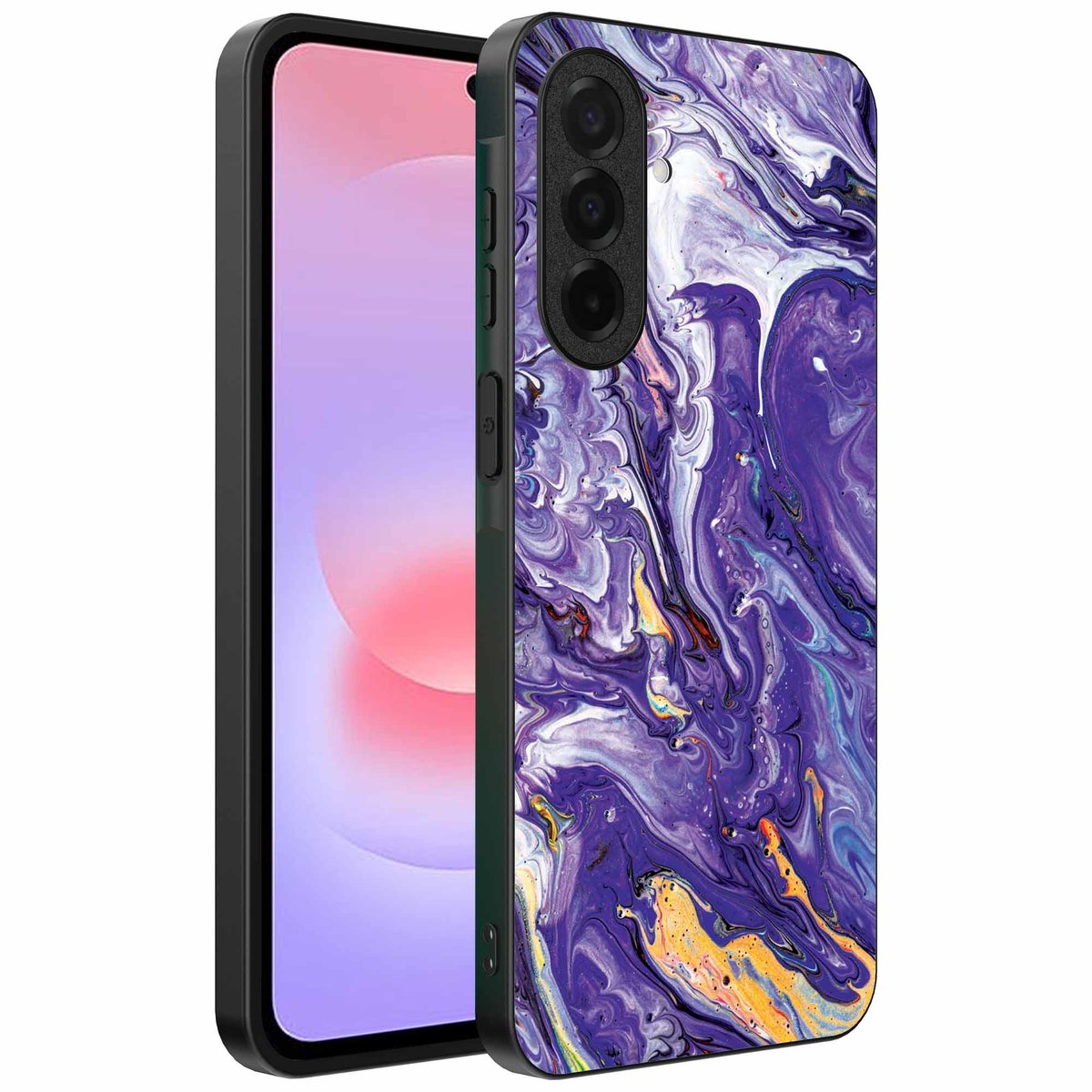 Geschikt voor Samsung Galaxy A37 Telefoonhoesje met Paars Goud Marmer Opdruk - TPU Backcover Case Purple Gold Marble Design - Paars Goud - Smartphonica geschikt voor Samsung Galaxy A37
