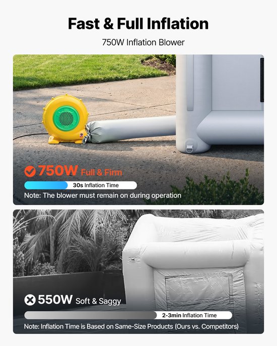 VEVOR Opblaasbare Spuitcabine 4x3x2,75 m Spuitcabine Verftent Grijs, met 750W Ventilator & Actieve Koolstoffiltratie, PVC Ramen, Gebogen Dak voor Fietsen, Motoren & Meubels, Draagbaar — afbeelding 5