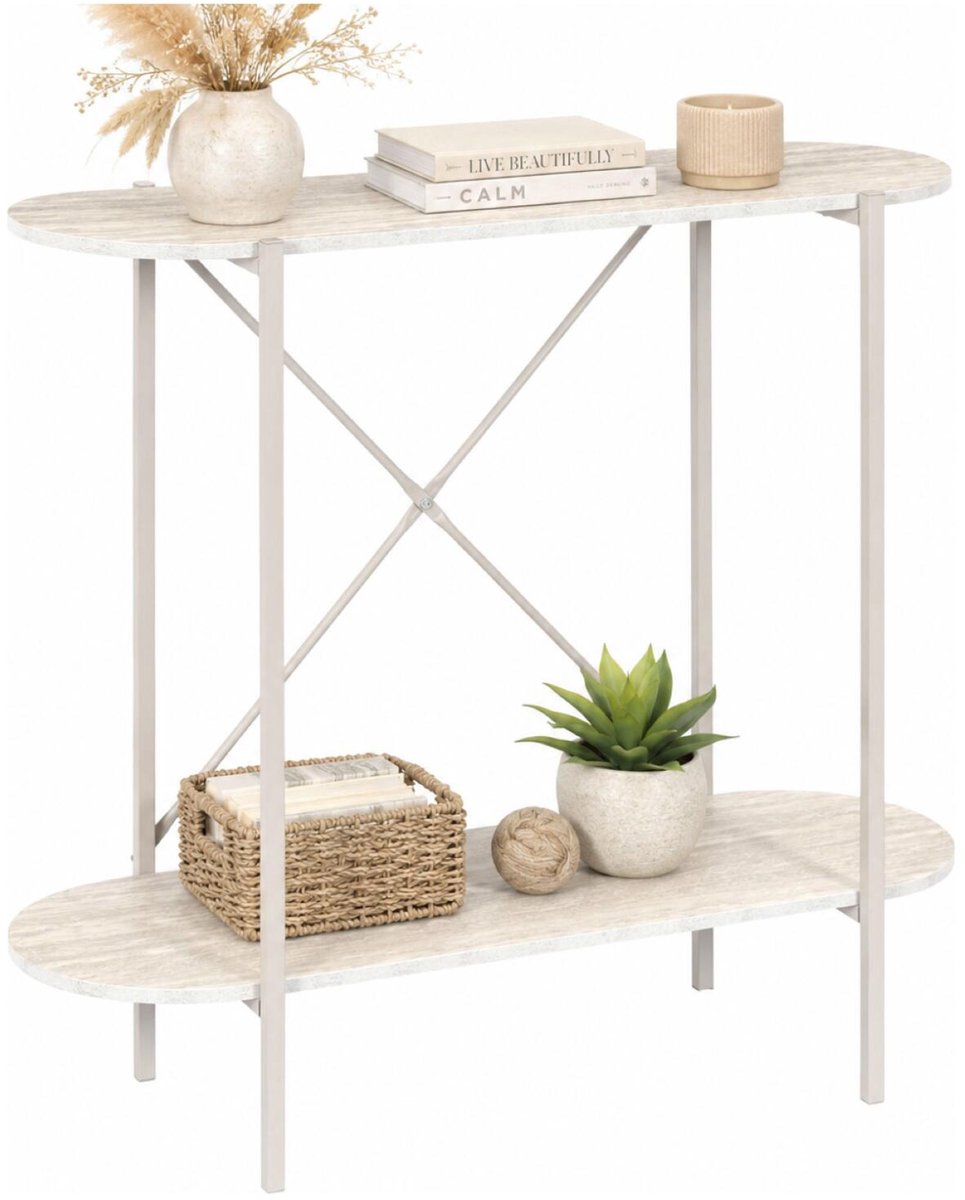 Home Deco Factory Wandkast / side table - wit - hout - 85 x 80 x 30 cm - natuurlijke look