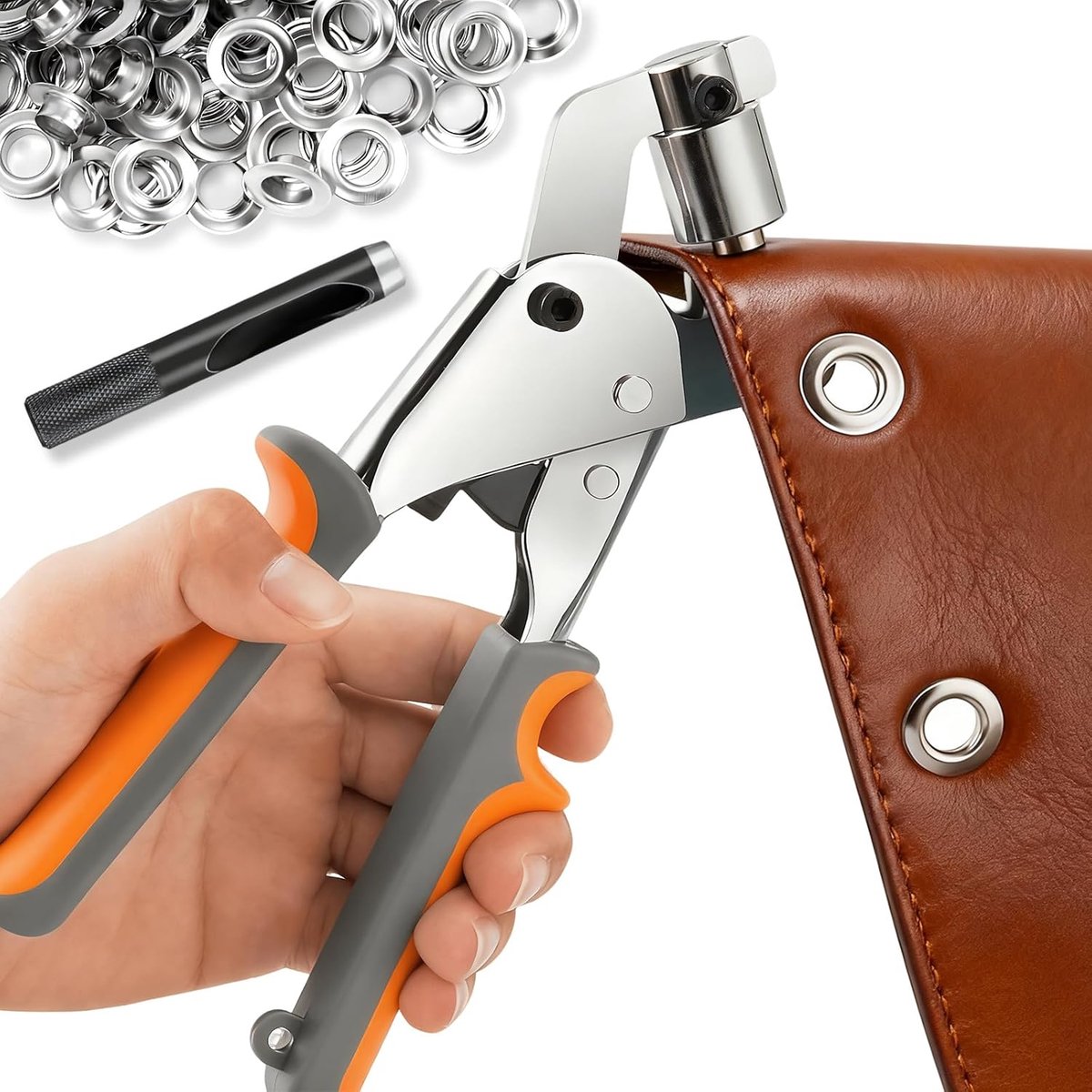 Oogtang Set voor Zeilen & Stoffen – Oogjestang met 200 Metalen Ogen Ø10 mm – Magnetische Oogjespers voor Dekzeilen, Leer, Riemen, Tenten en Stoffen