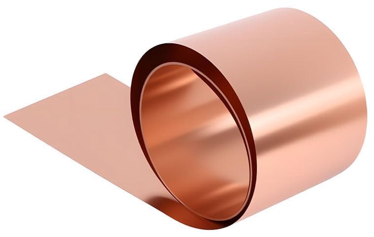 zuivere koperfolie, 99,9%, 1000 mm x 200 mm x 0,01 mm, koperen band van metaal voor elektrische geleiding, EMI-afscherming en doe-het-zelf handwerk