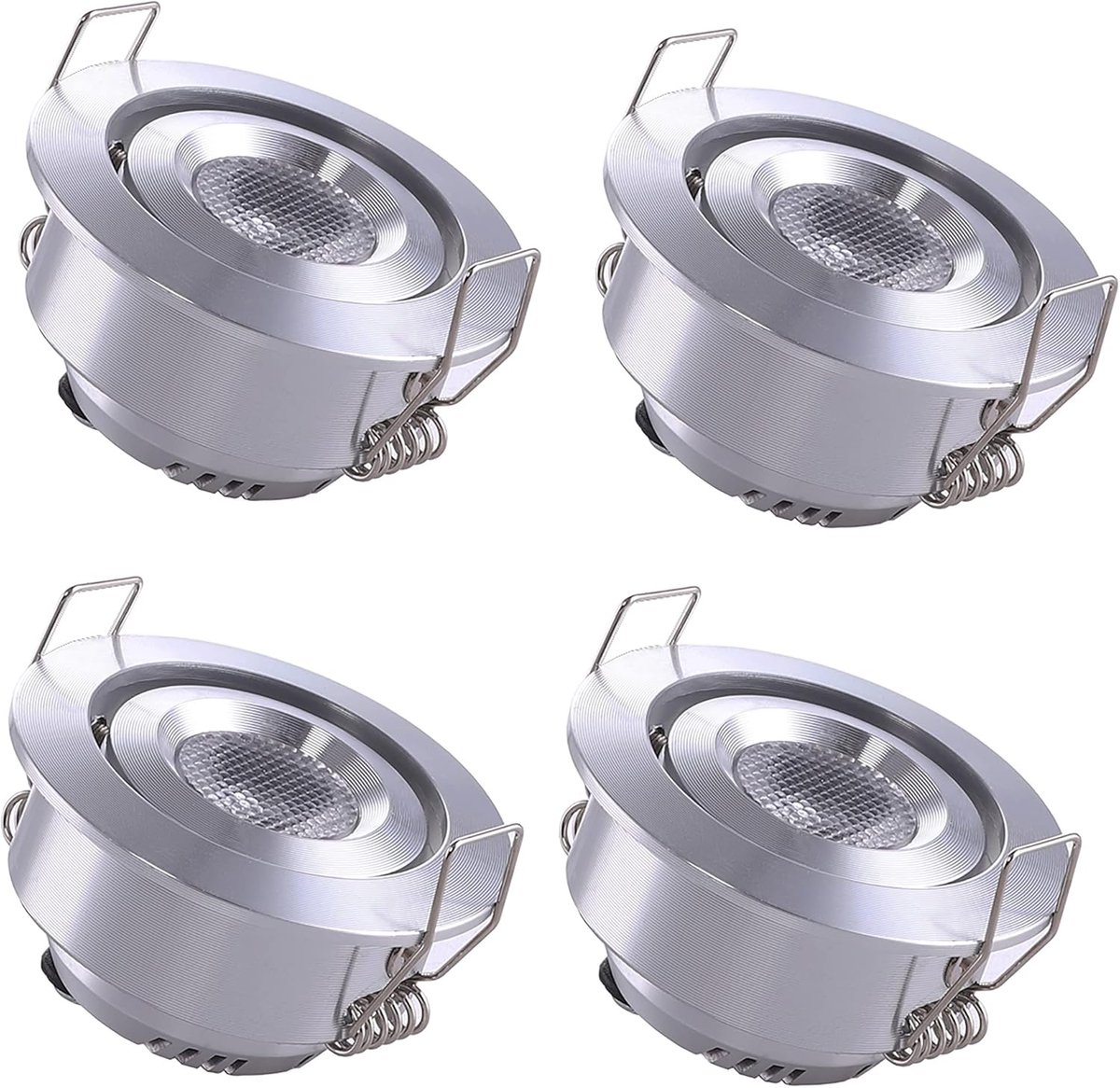 Set van 4 stuks inbouwspots klein Spot 1W plafondspot ledspots set Mini Ronde Inbouwlampe (Zilver)