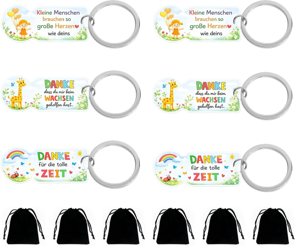 Set van 6 leersters, cadeau, winkelwagenontgrendelaar met 6 zakken, afscheidscadeau, opvoeder met hart, bedankje, opvoeder, afscheid voor kinderopvang en kleuterschool