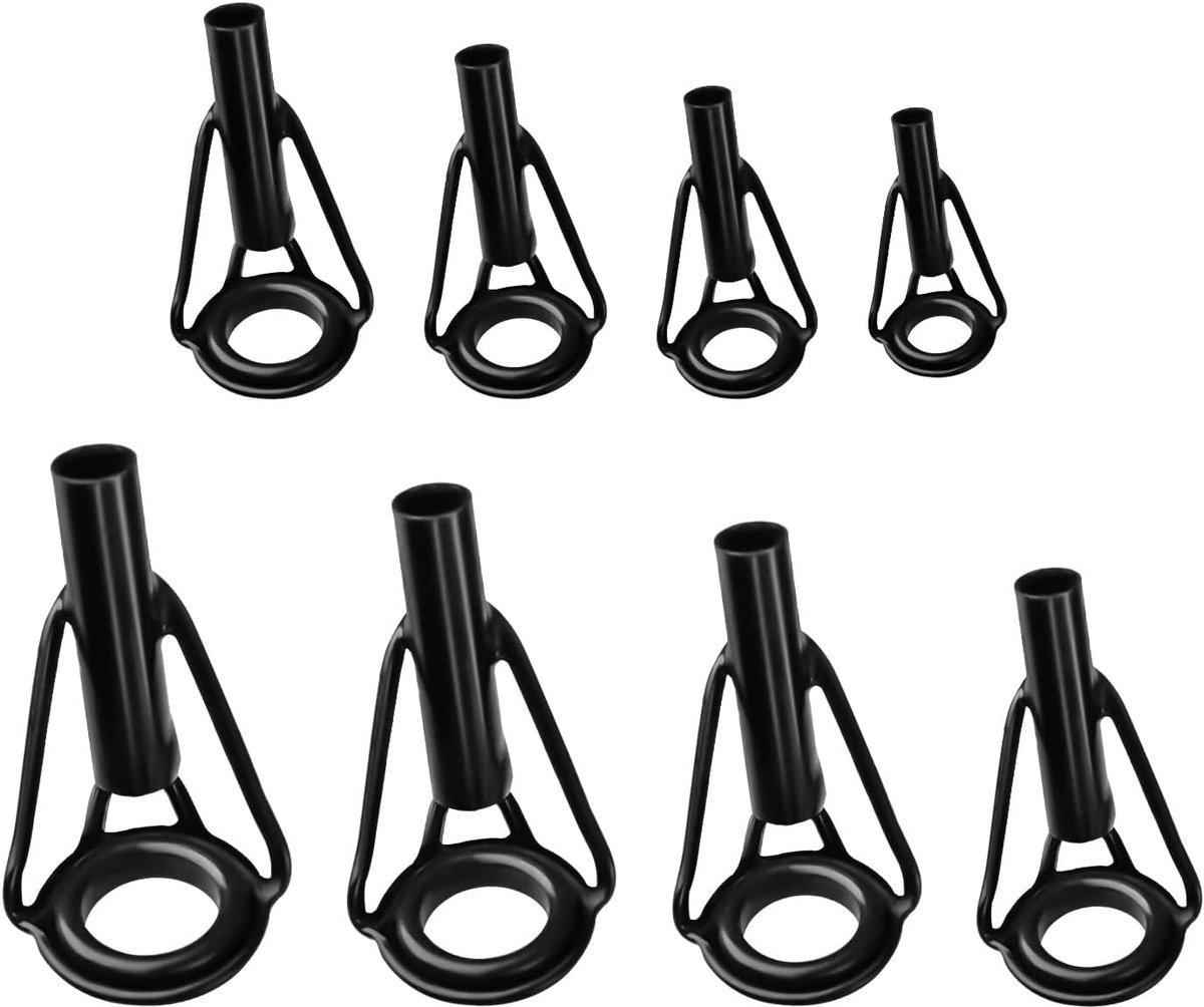 8 stuks geleider vishengel, roestvrij staal, reparatie hengel, reparatieset, vishengel, reparatieset, ringen voor hengel in zoet water zout (zwart)