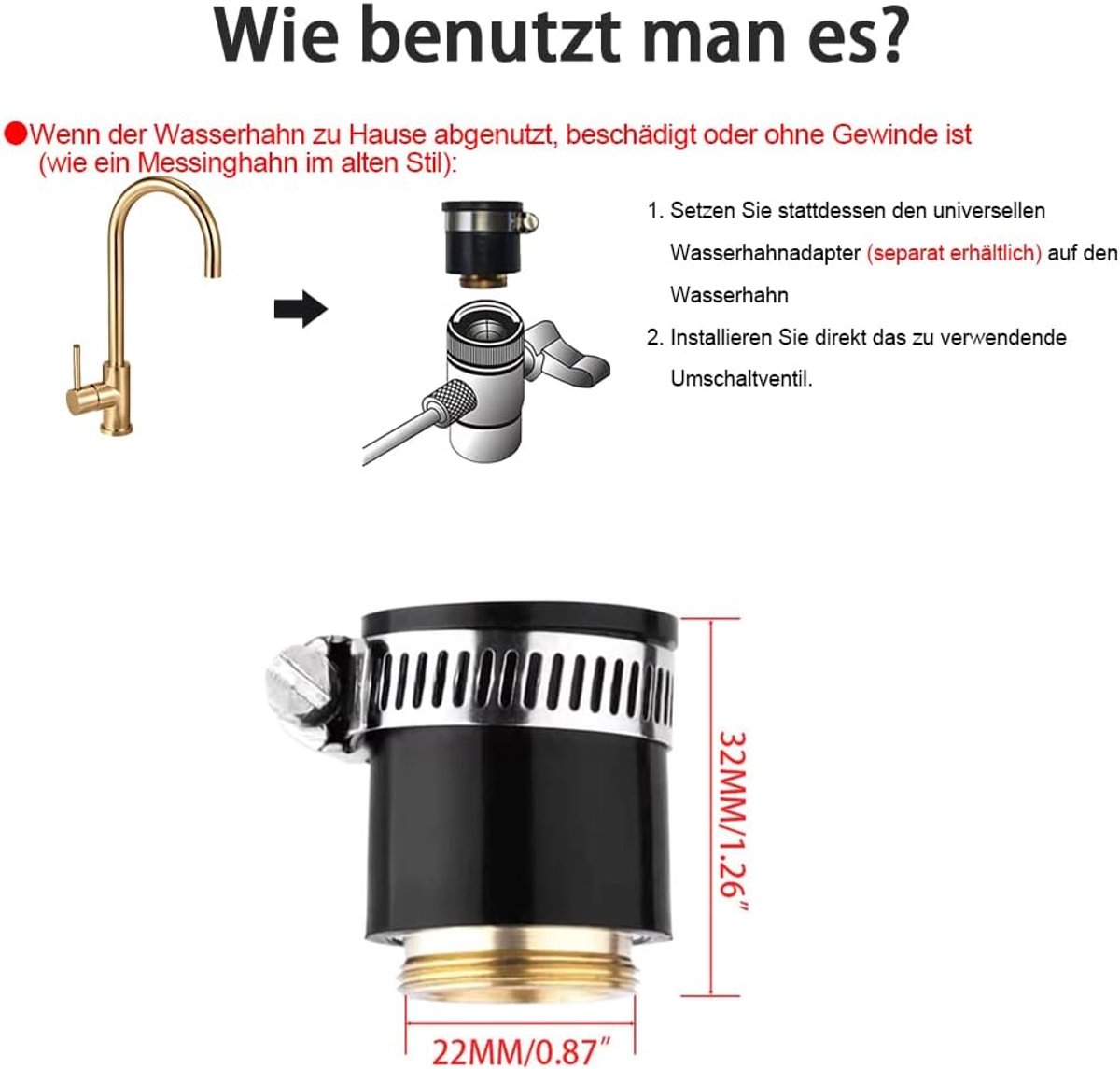 adapter voor waterkranen zonder schroefdraad (Universele waterkraanaansluiting)