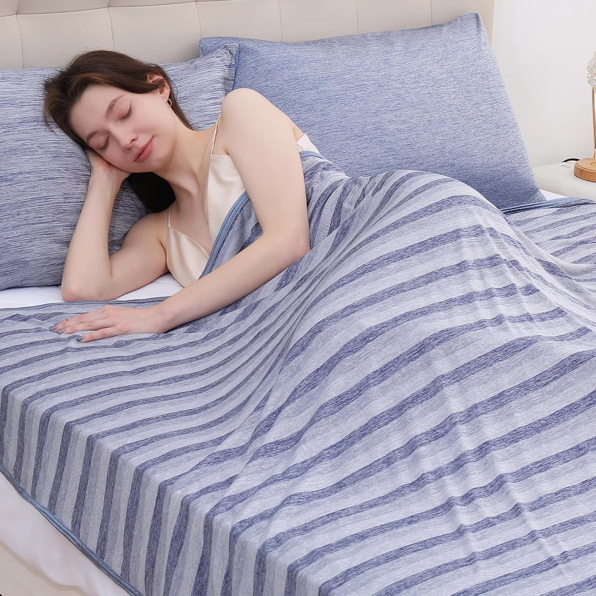 Verkoelende Dekbedovertrek Zomer 200x220cm, Dubbelzijdig met Koelende Q-MAX>0,5 Vezel, Verfrissend Dekbed voor Bed en Bank, Zacht en Hypoallergeen, blauw