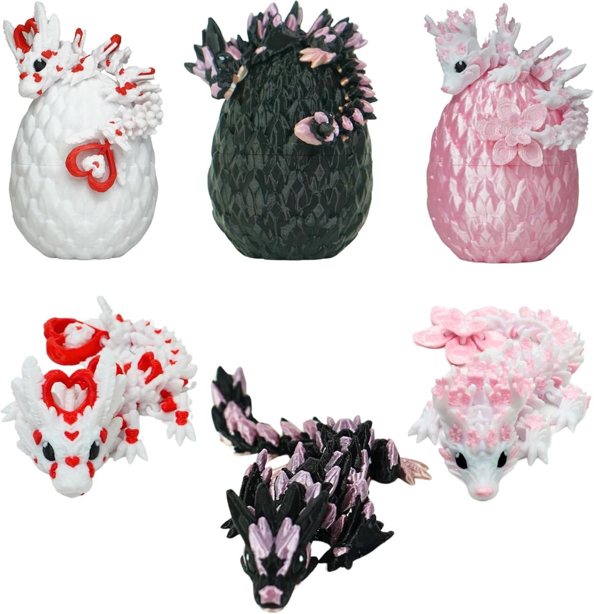 3 kleine draken met scharnier, kristallen, schattig, met ei, 3D-print, decoratie, universum, fantastisch, fidget, speelgoed, uniek cadeau-idee, woondecoratie, slaapkamer, woonkamer, kinderen, Kawaii