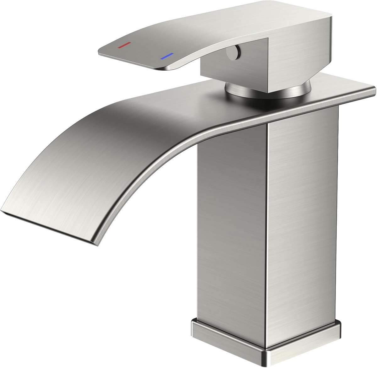 Kraan, wastafelkraan met watervalfunctie, eengreeps, met 80 mm hoge uitloop, waterbesparing, energiebesparing, roestvrij staal