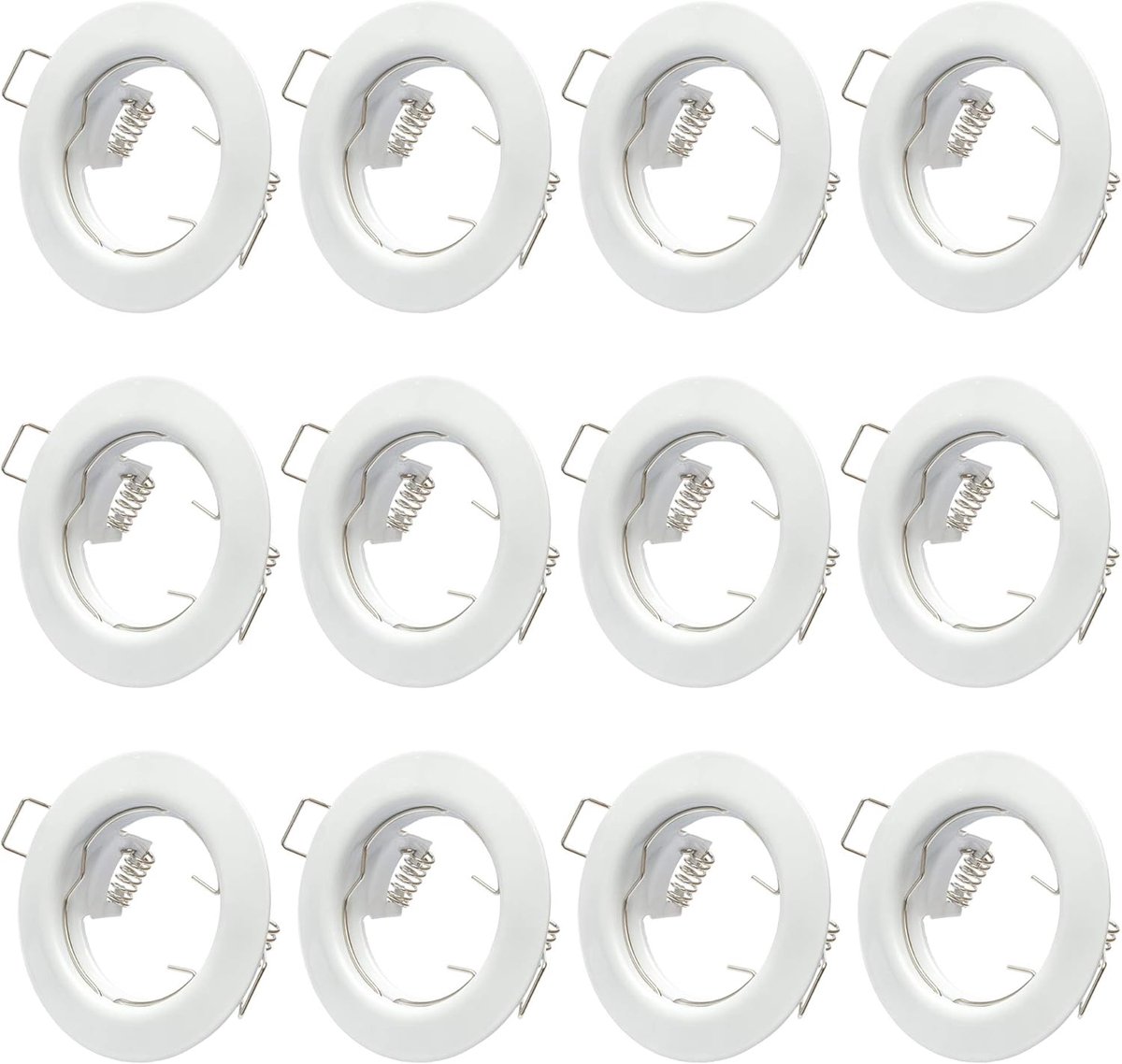 Set van 12 GU10 inbouwspots; 12 stuks inbouwframes in wit inclusief GU10 fitting voor LED of halogeen lichtbronnen, rond
