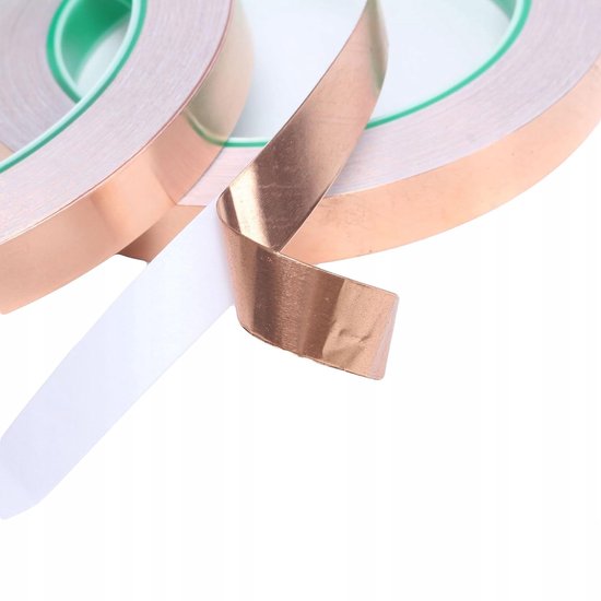 Koperband - dubbelzijdig lijmen - 15 mm x 20 m, dikte 0,05 mm - EMI-afscherming, projecten, slakkenbescherming - kopertape — afbeelding 2