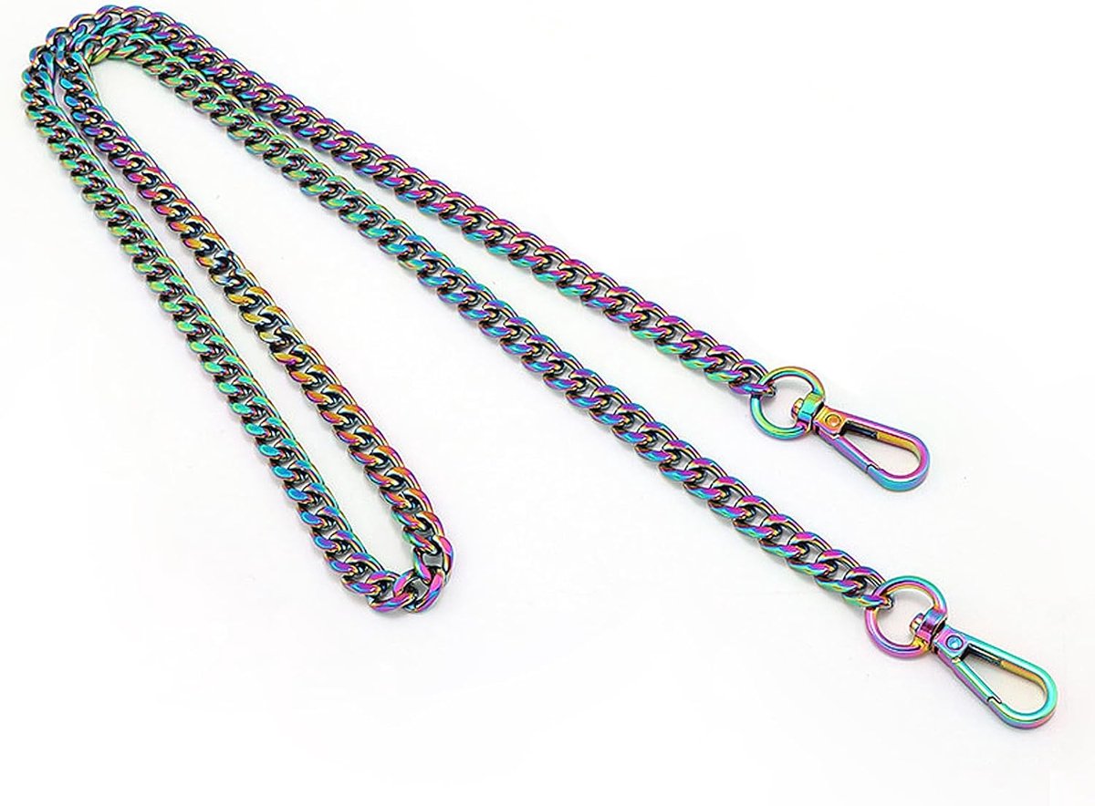 100 cm zakketting, regenboog tasriemen om te wisselen, metalen ketting, zakriem, telefoonketting, portemonneeketting, broekketting voor doe-het-zelf tassen, handtas, portemonnee met karabijnhaak